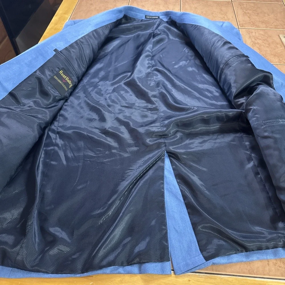 Hunt Valley 46L Portly Fit Blue Herringbone Silk Bamboo Blazer Sport Coat Jacket